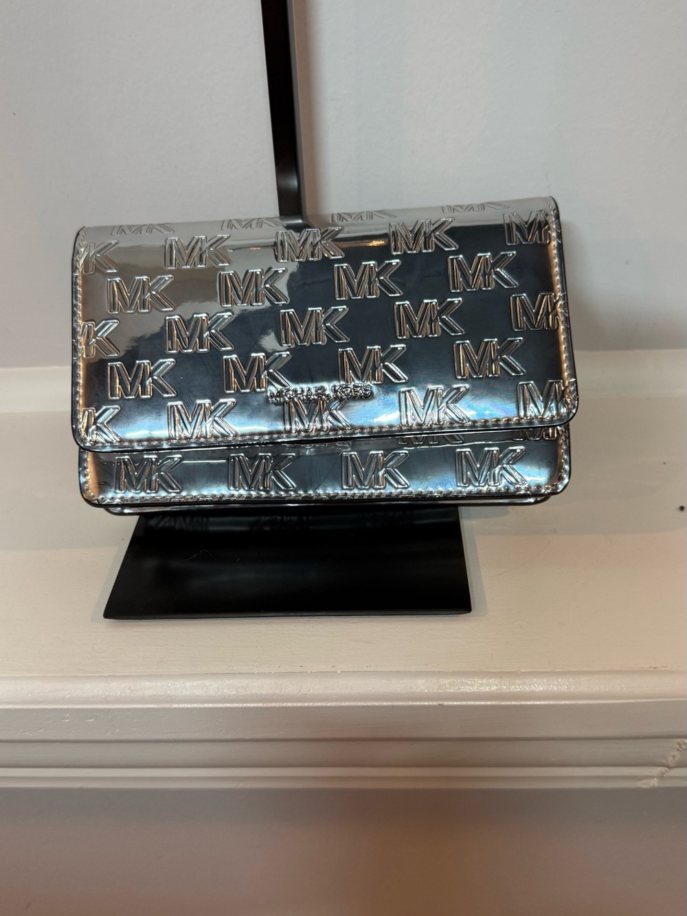 Michael Kors Silver Embossed MK-Logo Convertible Crossbody